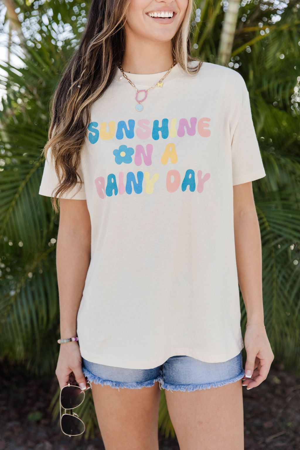 Sunshine On A Rainy Day Ivory Oversized Graphic Tee sold by Pink Lily product image thumbnail 3