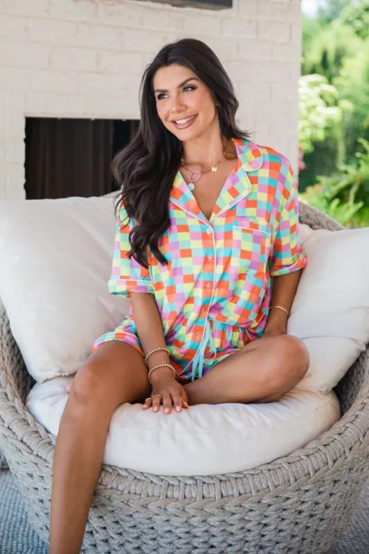Good To Get Away In Glamour On The Grid Bamboo Pajama Top SALE sold by Pink Lily