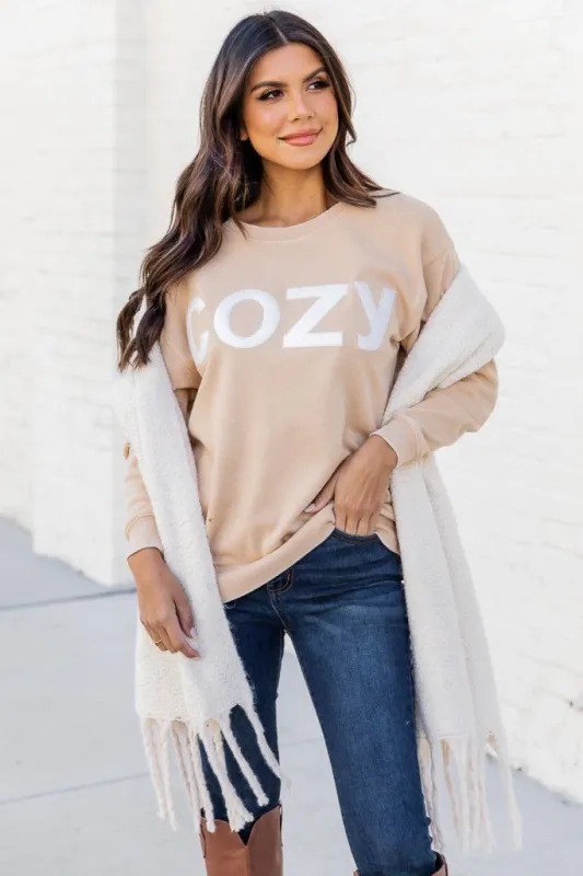 Cozy Gold Chenille Patch Graphic Sweatshirt sold by Pink Lily