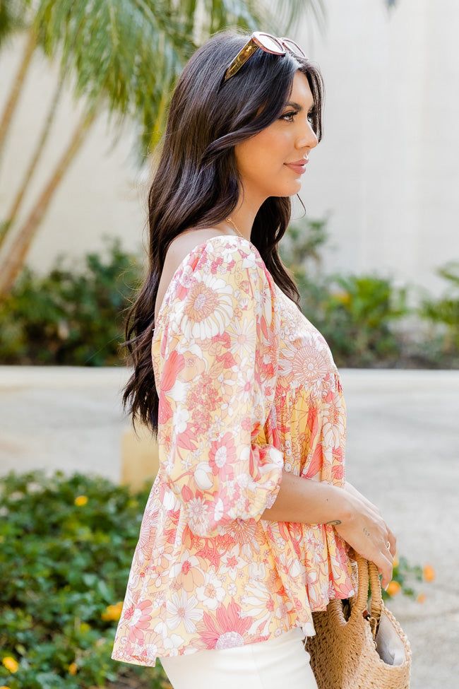 Somewhere In The Tropics Pink and Yellow Floral Print Blouse FINAL SALE sold by Pink Lily product image thumbnail 3