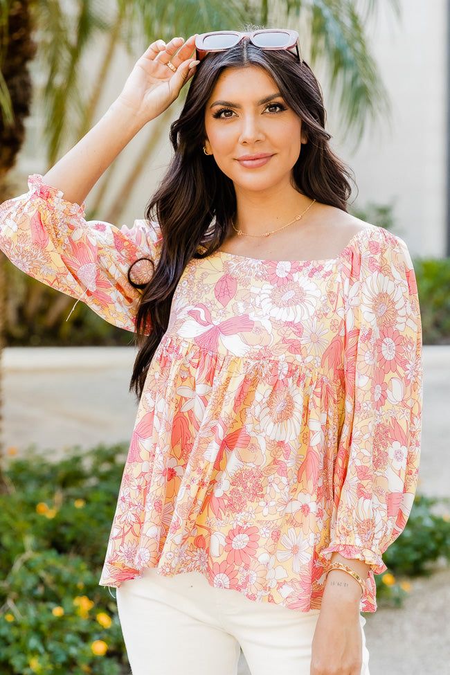Somewhere In The Tropics Pink and Yellow Floral Print Blouse FINAL SALE sold by Pink Lily