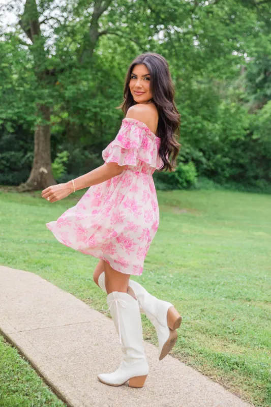 Just A Memory Pink And Cream Multi Mini Dress sold by Pink Lily