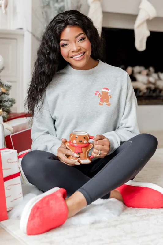 Gingerbread Man Grey Graphic Sweatshirt sold by Pink Lily