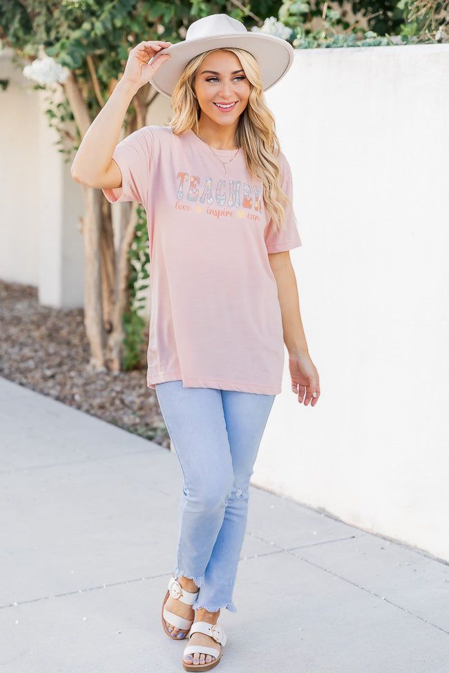 Teacher Love And Care Peach Graphic Tee sold by Pink Lily product image thumbnail 5