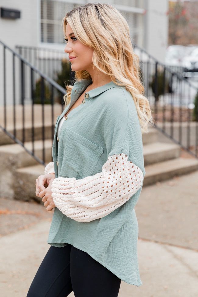 Keep Shining Cream And Olive Gauze Shacket sold by Pink Lily product image thumbnail 3
