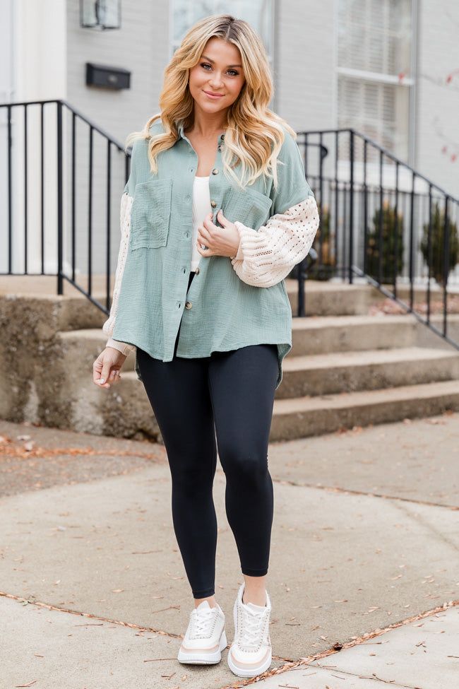 Keep Shining Cream And Olive Gauze Shacket sold by Pink Lily product image thumbnail 2