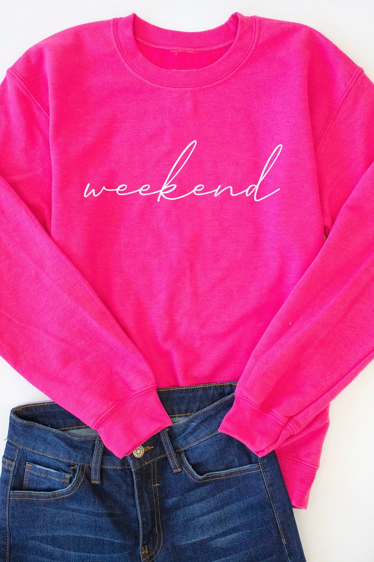 Weekend Script Hot Pink Graphic Sweatshirt sold by Pink Lily product image thumbnail 3