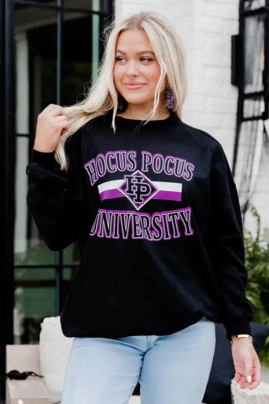 Hocus Pocus University Black Oversized Graphic Sweatshirt sold by Pink Lily