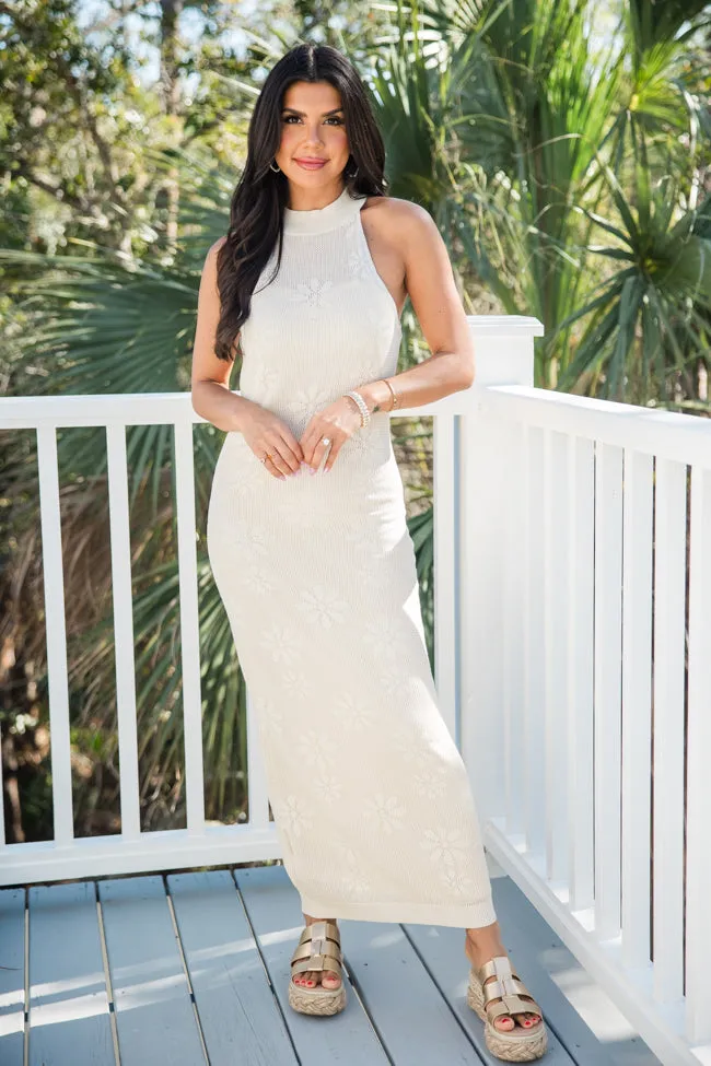Good Composure Cream Halter Neck Crochet Midi Dress FINAL SALE sold by Pink Lily