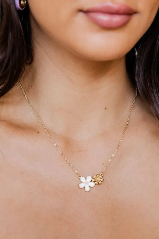 Spill It White and Gold Flower Necklace sold by Pink Lily