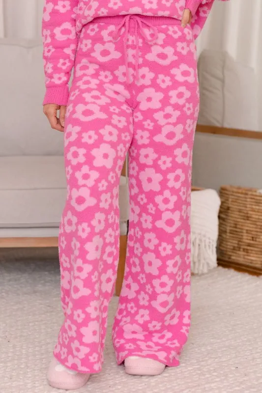 Movies And Chill Pink Floral Fuzzy Lounge Pant sold by Pink Lily