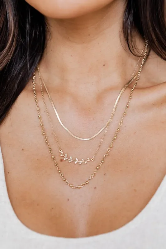 Sprig of Spring Gold 3 Layer Necklace made by Pink Lily
