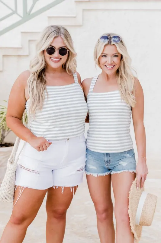 The Feeling I Got Grey Striped Padded Tank FINAL SALE made by Pink Lily