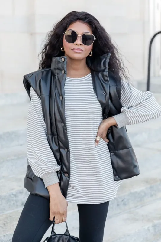 Never Alone Grey Striped Knit Long Sleeve Top FINAL SALE sold by Pink Lily