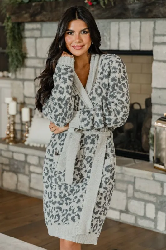 Relax and Unwind Grey Small Leopard Print Robe FINAL SALE sold by Pink Lily