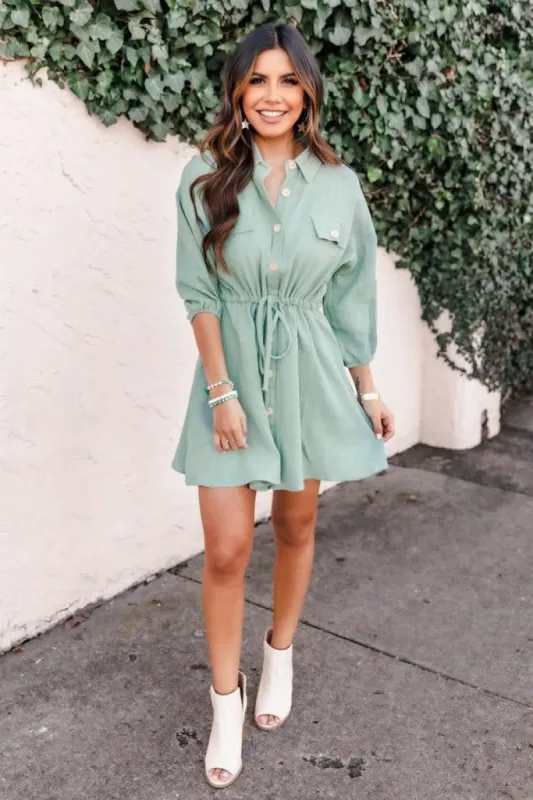 What I Like About You Sage Shirt Dress FINAL SALE sold by Pink Lily