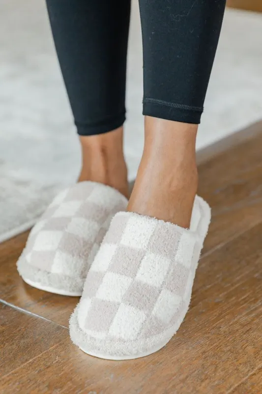 Neutral Checkered Slippers sold by Pink Lily