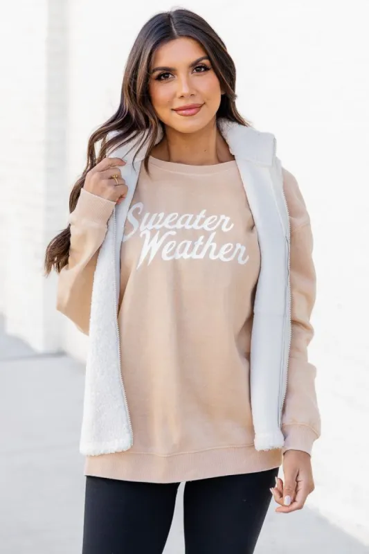 Sweater Weather Script Light Tan Graphic Sweatshirt sold by Pink Lily