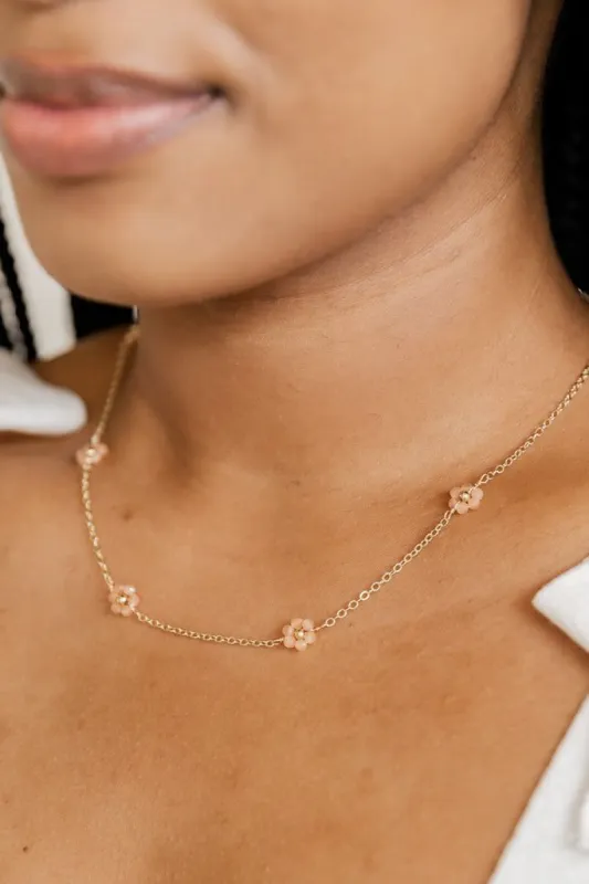 Keep It Chic Tan Flower Bead Necklace sold by Pink Lily