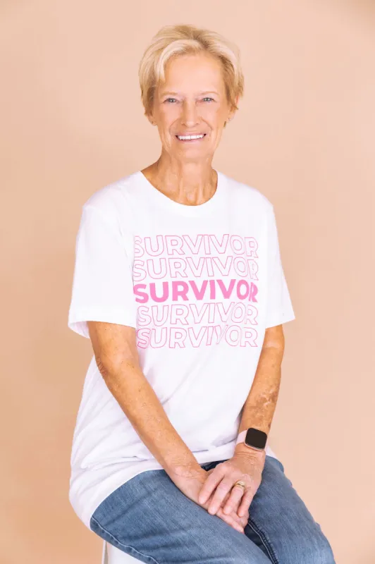 Survivor Multi Graphic White Tee sold by Pink Lily