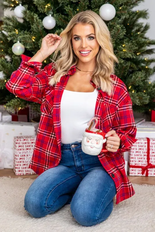 Chic Edge Red Plaid Flannel Shacket FINAL SALE sold by Pink Lily