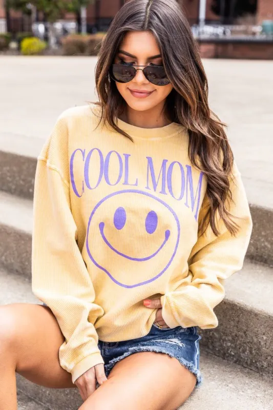 Cool Mom Smiley Gold Corded Graphic Sweatshirt FINAL SALE sold by Pink Lily