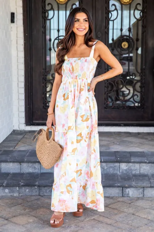 Into The Sunset Multicolor Floral Maxi Dress sold by Pink Lily