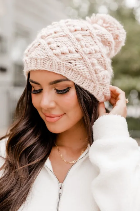 Stumble Head First Blush Pom Pom Beanie sold by Pink Lily