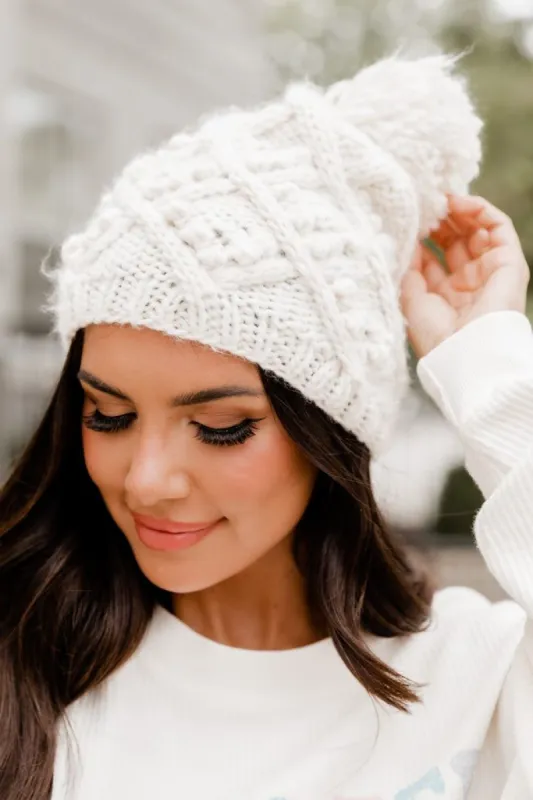 Stumble Head First White Pom Pom Beanie sold by Pink Lily