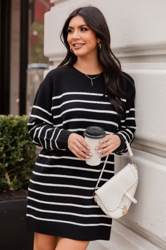 Make It About You Black Striped Sweater Dress sold by Pink Lily