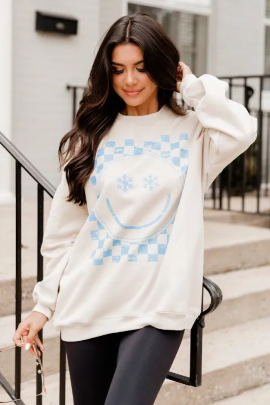 Snowflake Smiley Light Tan Graphic Sweatshirt sold by Pink Lily