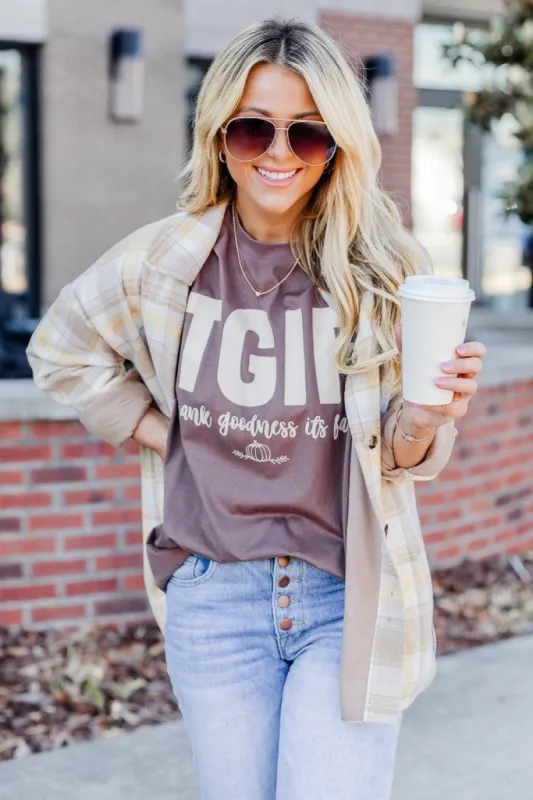 TGIF Mocha Oversized Graphic Tee sold by Pink Lily
