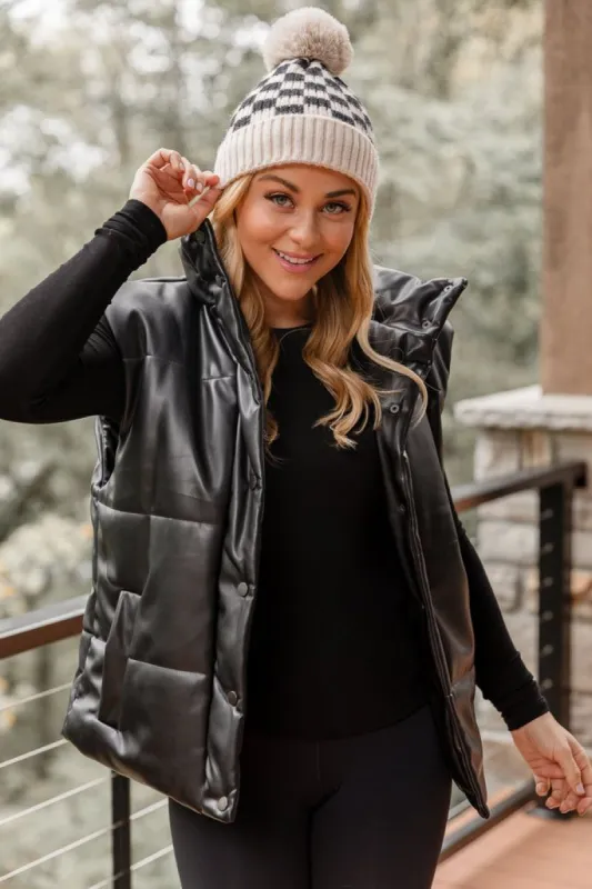 Wilder Days Black Faux Leather Puffer Vest FINAL SALE sold by Pink Lily