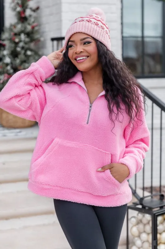 It Starts Now Pink Sherpa Quarter Zip Pullover FINAL SALE sold by Pink Lily