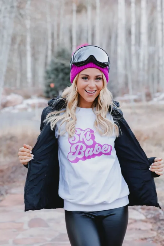 Ski Babe Retro White Graphic Sweatshirt sold by Pink Lily