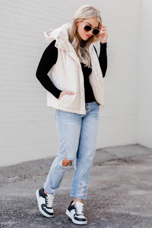 Forever With You Beige Puffer Vest With Removable Hood sold by Pink Lily