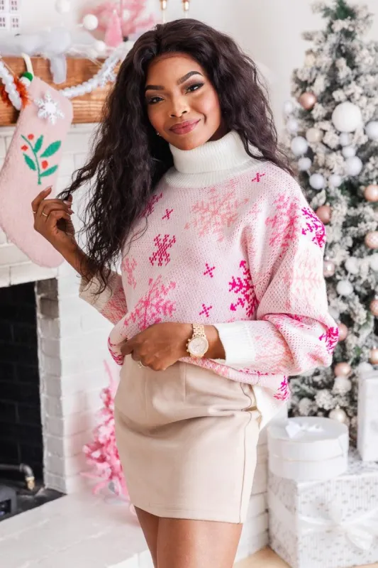 Winter Nights Snowflake Turtleneck Sweater Pink FINAL SALE sold by Pink Lily