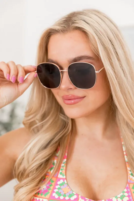 High Profile Gold Frame Black Lens Sunglasses sold by Pink Lily