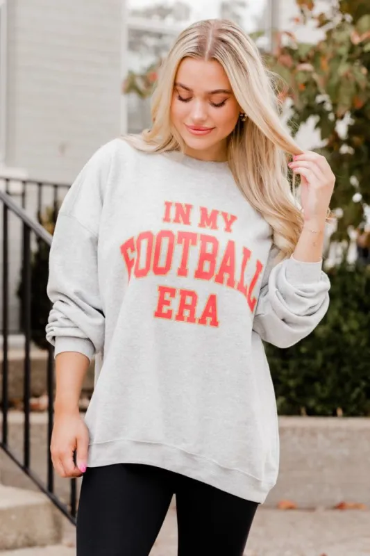 In My Football Era Red Grey Overszied Graphic Sweatshirt sold by Pink Lily
