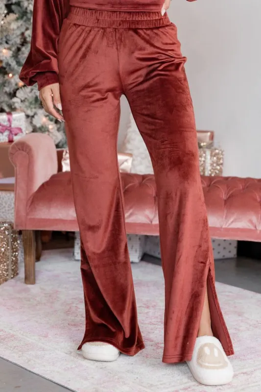 Say When Rust Brown Velvet Flare Legging FINAL SALE sold by Pink Lily