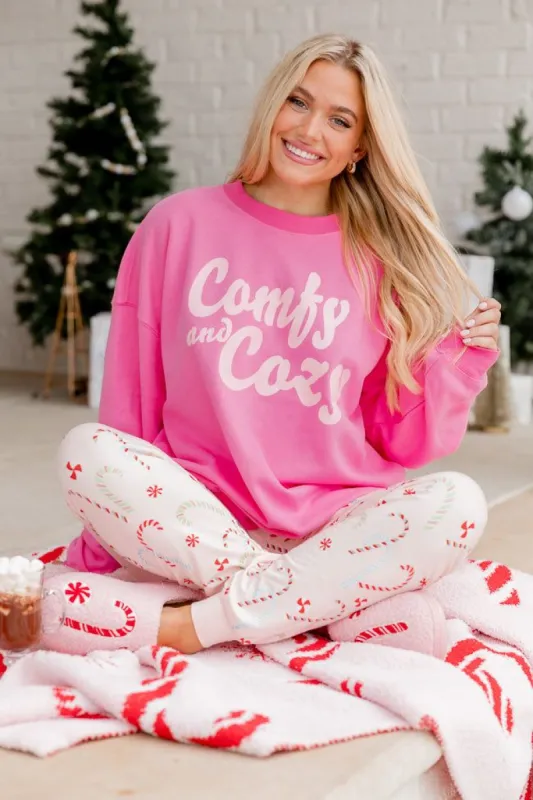 Comfy and Cozy Pink Oversized Graphic Sweatshirt SALE sold by Pink Lily