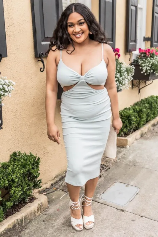 Good And Gone Sage Cutout Ribbed Midi Dress FINAL SALE sold by Pink Lily