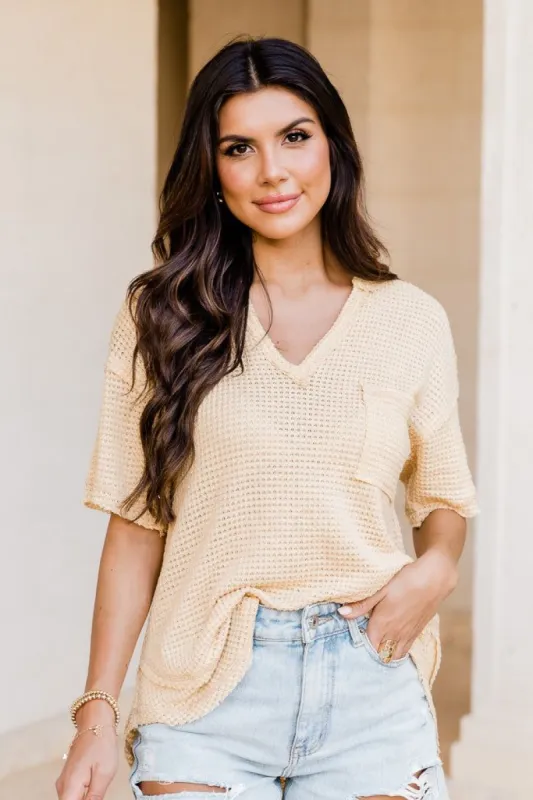 Better This Way Honey Waffle Notched Neck Blouse sold by Pink Lily