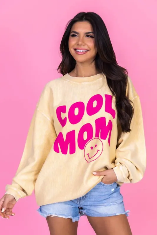 Smiley Cool Mom Gold Corded Graphic Sweatshirt FINAL SALE sold by Pink Lily