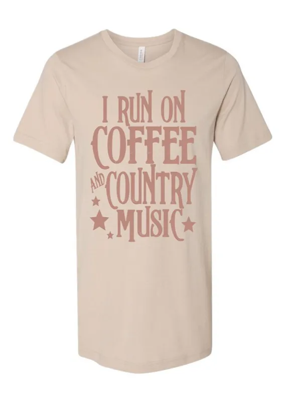 I Run On Coffee and Country Music Soft Cream Graphic Tee sold by Pink Lily