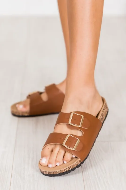 Rachel Buckle Double Strap Chestnut Sandal FINAL SALE sold by Pink Lily