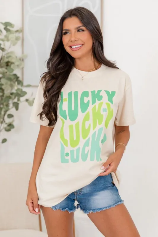 Lucky Repeat Ivory Oversized Graphic Tee sold by Pink Lily