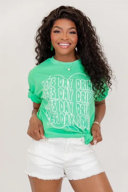 Lets Day Drink Green Oversized Graphic Tee sold by Pink Lily