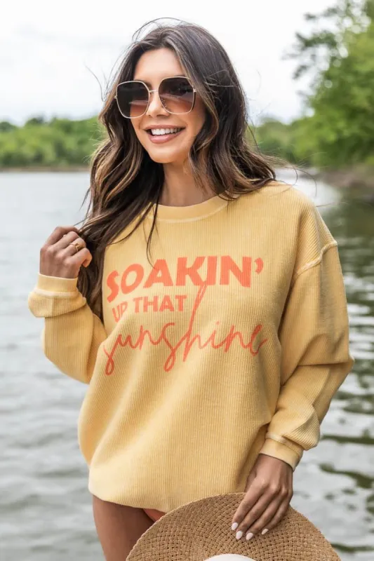 Soakin' Up That Sunshine Gold Corded Graphic Sweatshirt FINAL SALE sold by Pink Lily