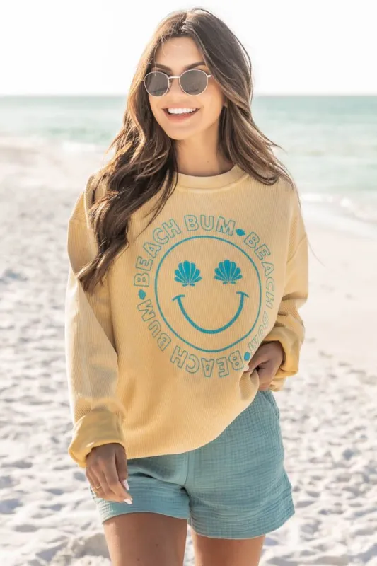 Beach Bum Shell Smiley Gold Corded Graphic Sweatshirt FINAL SALE sold by Pink Lily